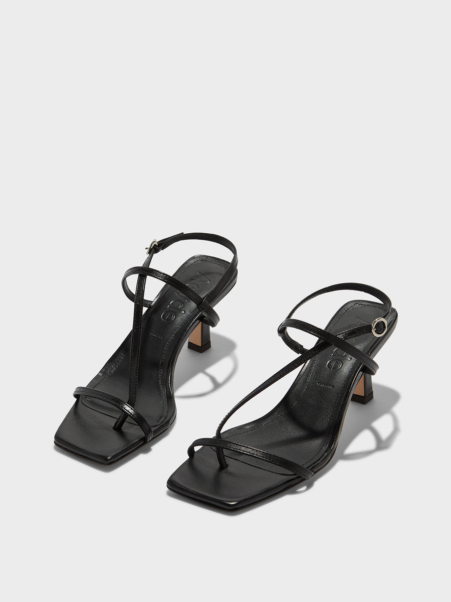 Aeyde | Elise Leather Heeled Sandals for Women | Black Nappa | Square Toe | High Heel | Luxury Materials | Handmade in Italy [x=50,y=85]