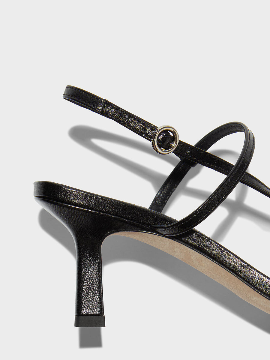 Aeyde | Elise Leather Heeled Sandals for Women | Black Nappa | Square Toe | High Heel | Heel Details [x=50,y=85]