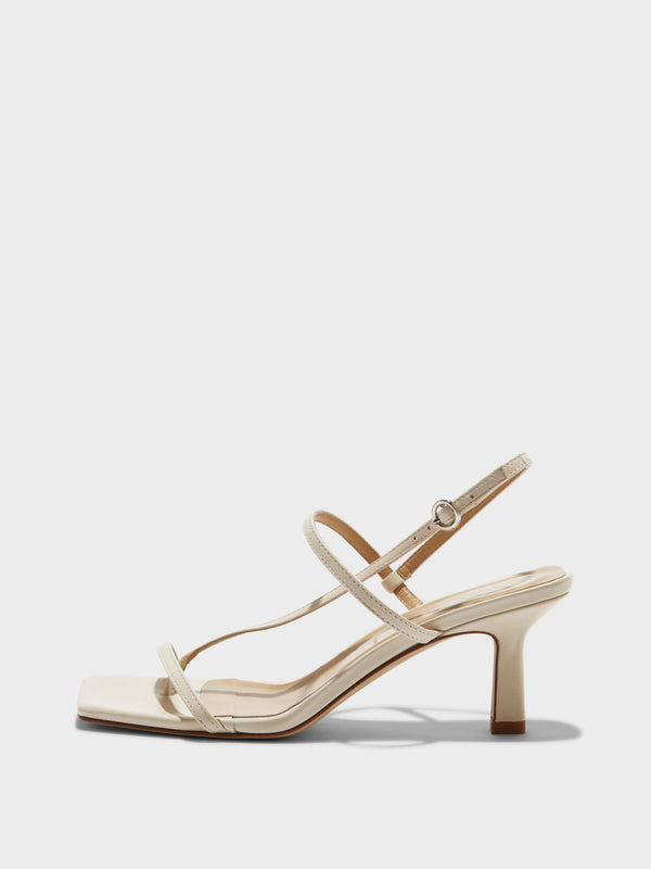 Aeyde | Elise Leather Heeled Sandals for Women | Creamy Nappa | Square Toe | High Heel | Side View [x=50,y=85]