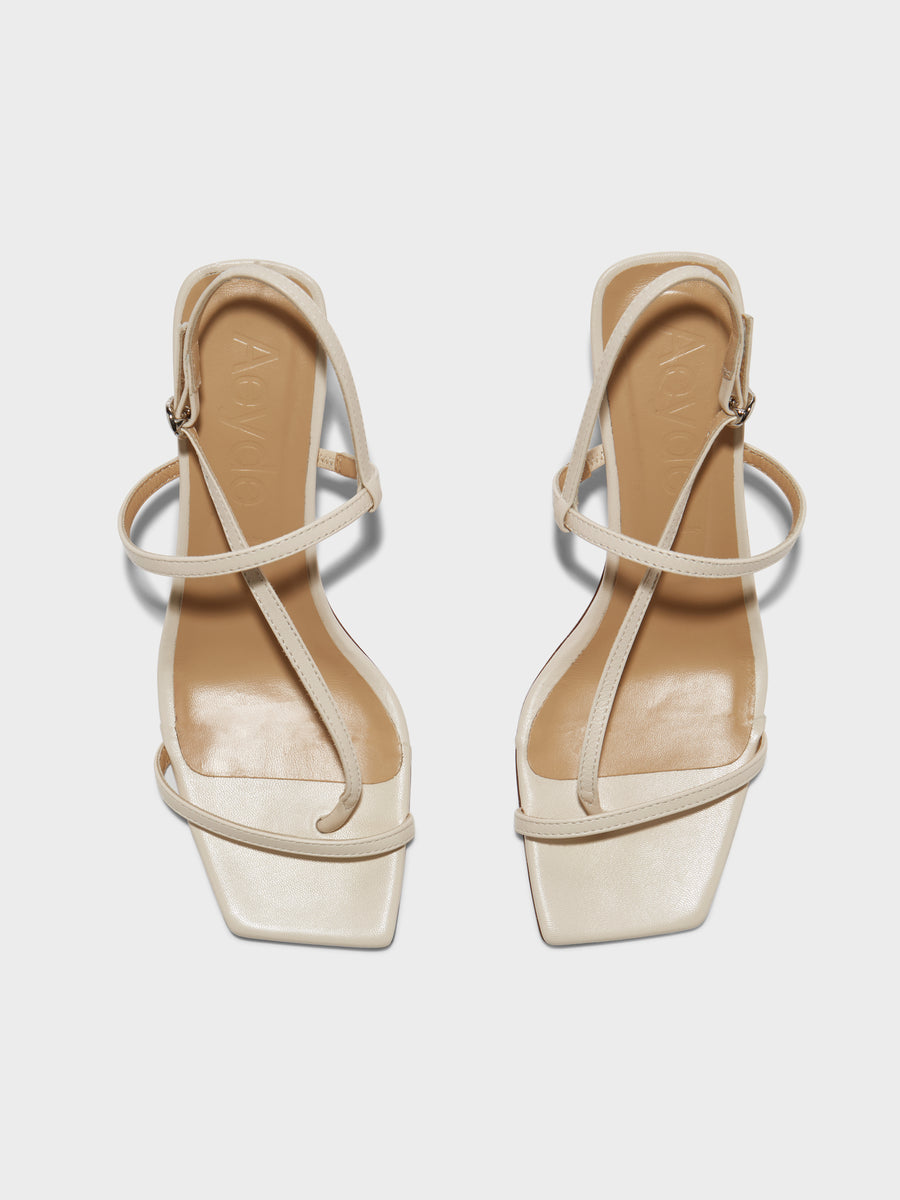 Aeyde | Elise Leather Heeled Sandals for Women | Creamy Nappa | Square Toe | High Heel | Front View [x=50,y=85]