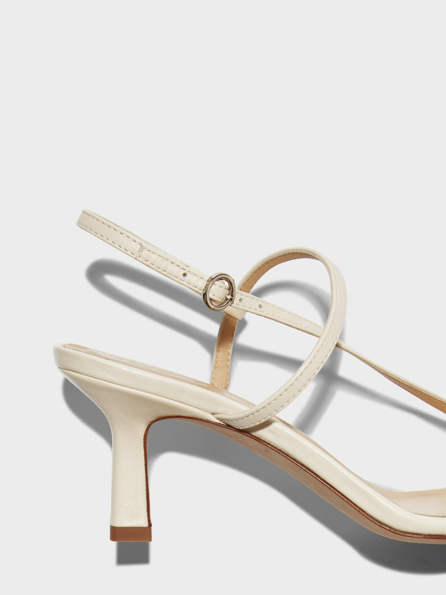 Aeyde | Elise Leather Heeled Sandals for Women | Creamy Nappa | Square Toe | High Heel | Heel Details [x=50,y=85]