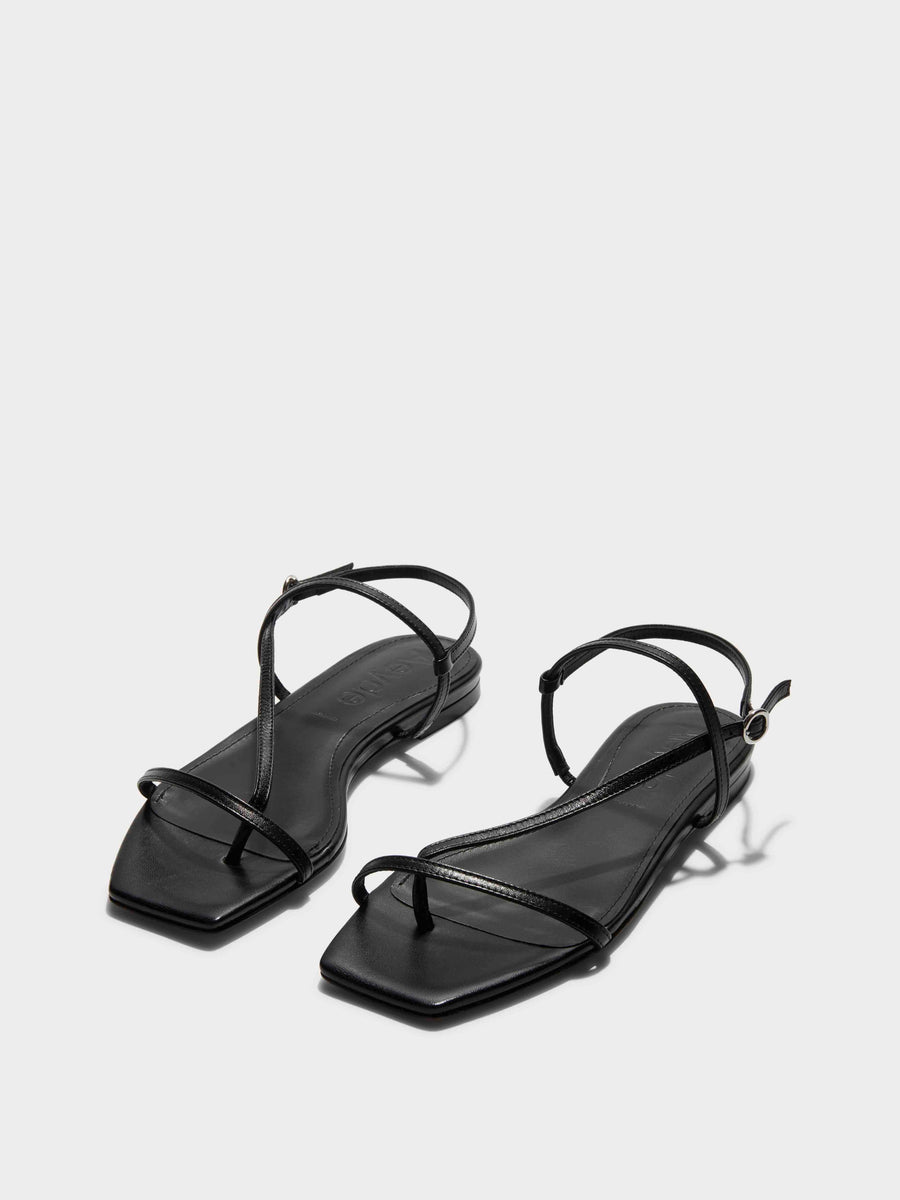 Aeyde | Ella Leather Flat Sandals for Women | Black Nappa | Square Toe | Flat Heel | Luxury Materials | Handmade in Italy [x=50,y=85]