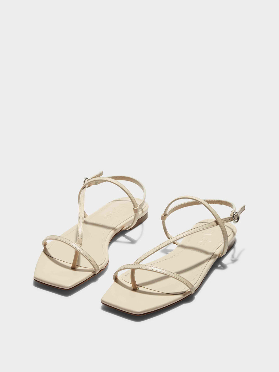 Aeyde | Ella Leather Flat Sandals for Women | Creamy Nappa | Square Toe | Flat Heel | On Feet [x=50,y=85]