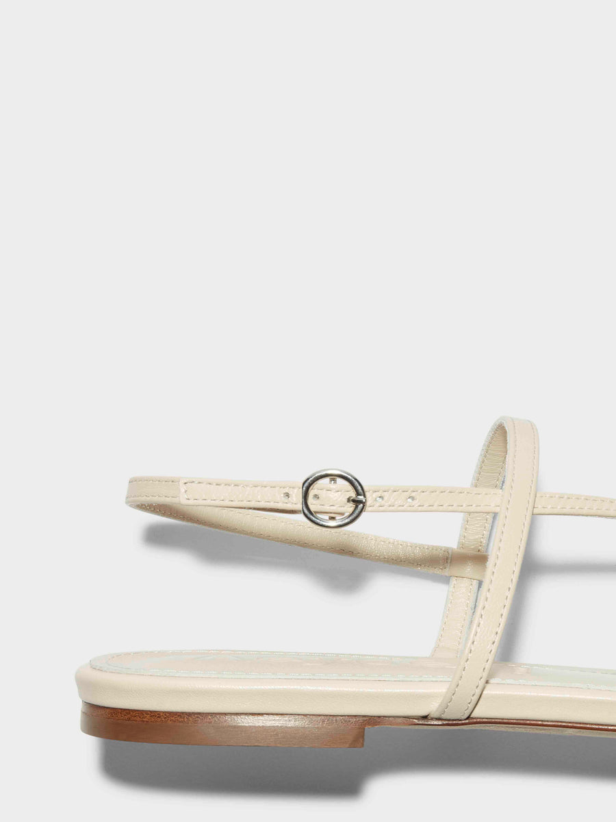 Aeyde | Ella Leather Flat Sandals for Women | Creamy Nappa | Square Toe | Flat Heel | Heel Details [x=50,y=85]