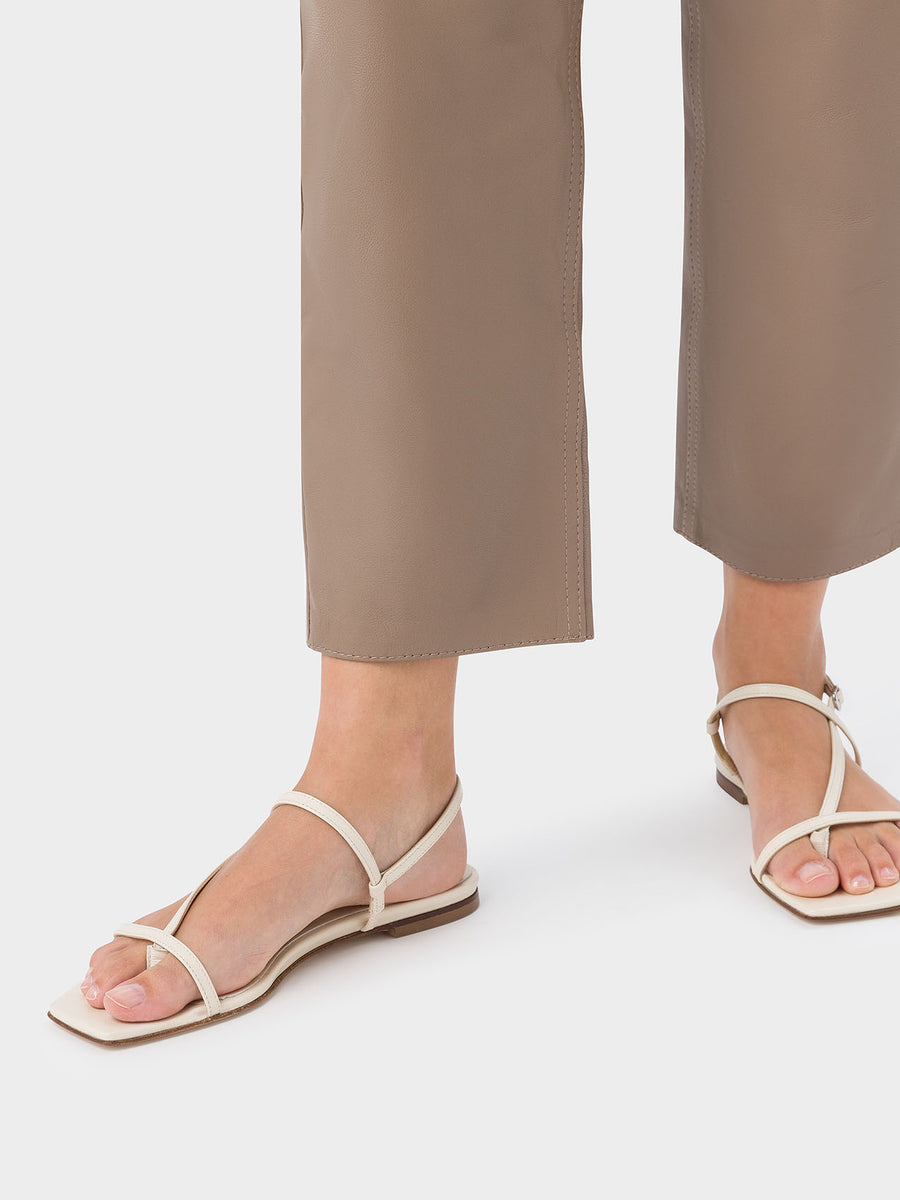 Aeyde | Ella Leather Flat Sandals for Women | Creamy Nappa | Square Toe | Flat Heel | How to Style [x=50,y=85]