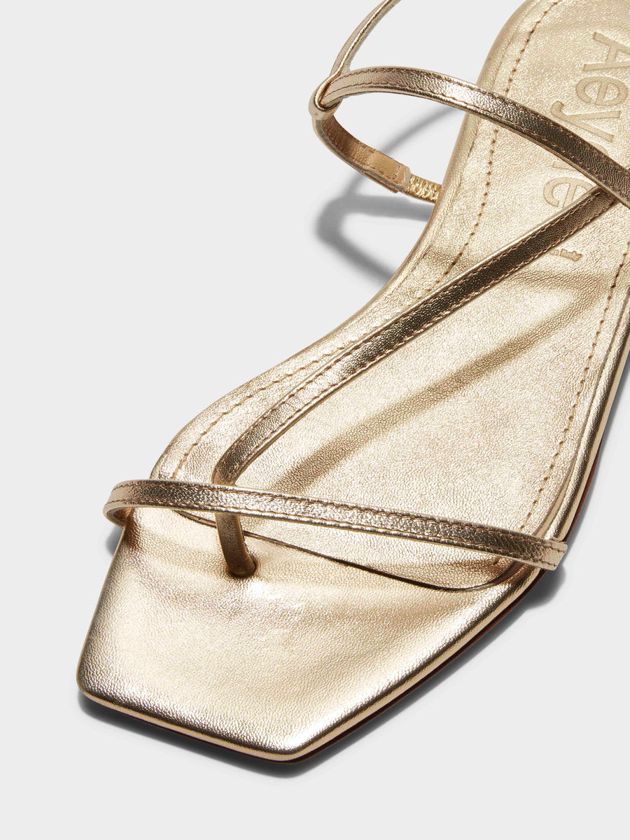 Aeyde | Ella Leather Flat Sandals for Women | Gold Nappa | Square Toe | Flat Heel | Luxury Materials | Handmade in Italy [x=50,y=85]