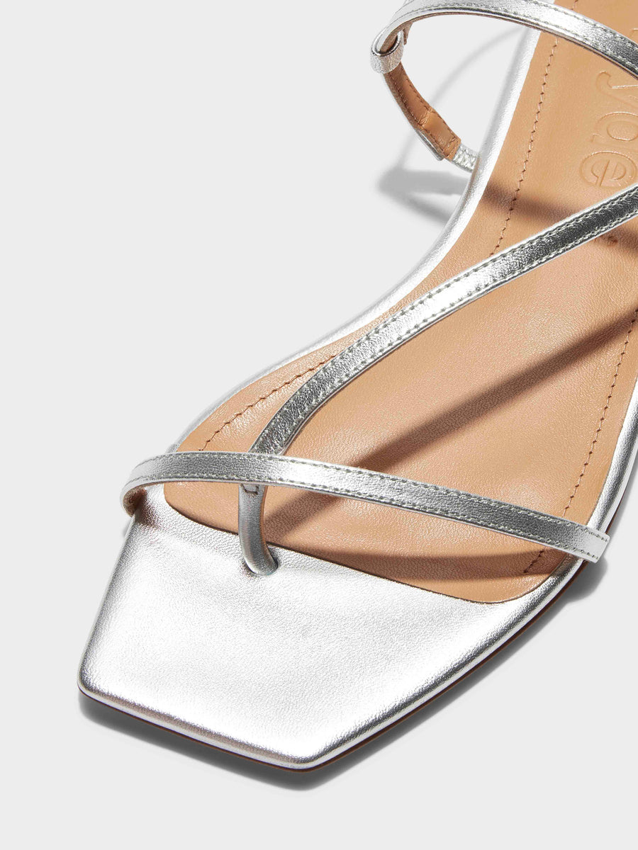 Aeyde | Ella Leather Flat Sandals for Women | Silver Nappa | Square Toe | Flat Heel | Luxury Materials | Handmade in Italy [x=50,y=85]