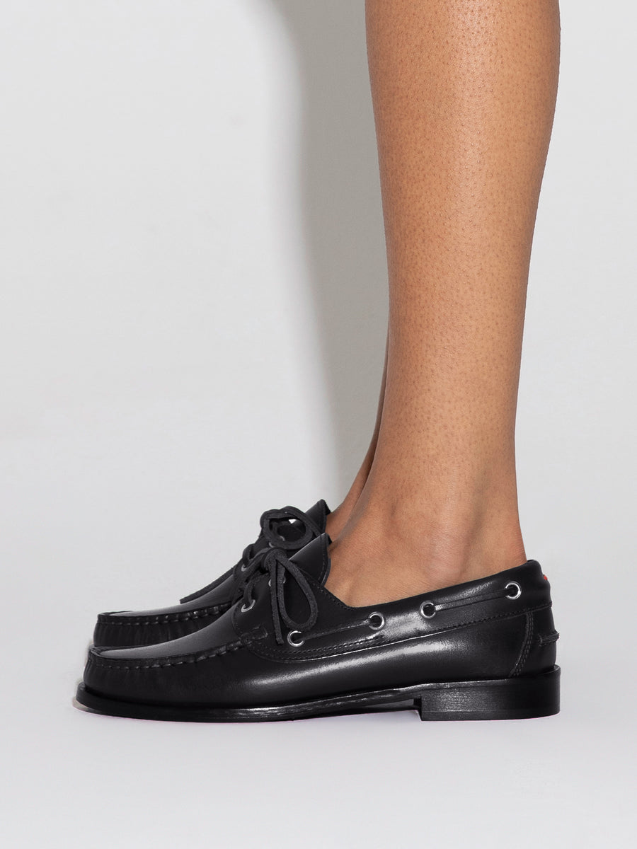 Aeyde | Harris Leather Flats for Women | Black Calf | Round Toe | Flat Heel | How to Style [x=50,y=85]