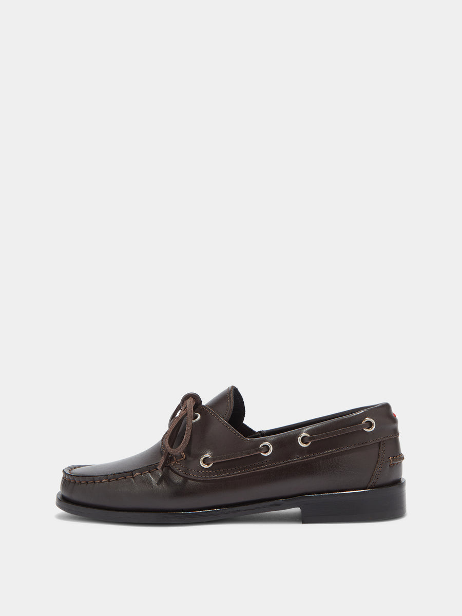 Aeyde | Harris Leather Flats for Women | Moka Calf | Round Toe | Flat Heel | Side View [x=50,y=85]