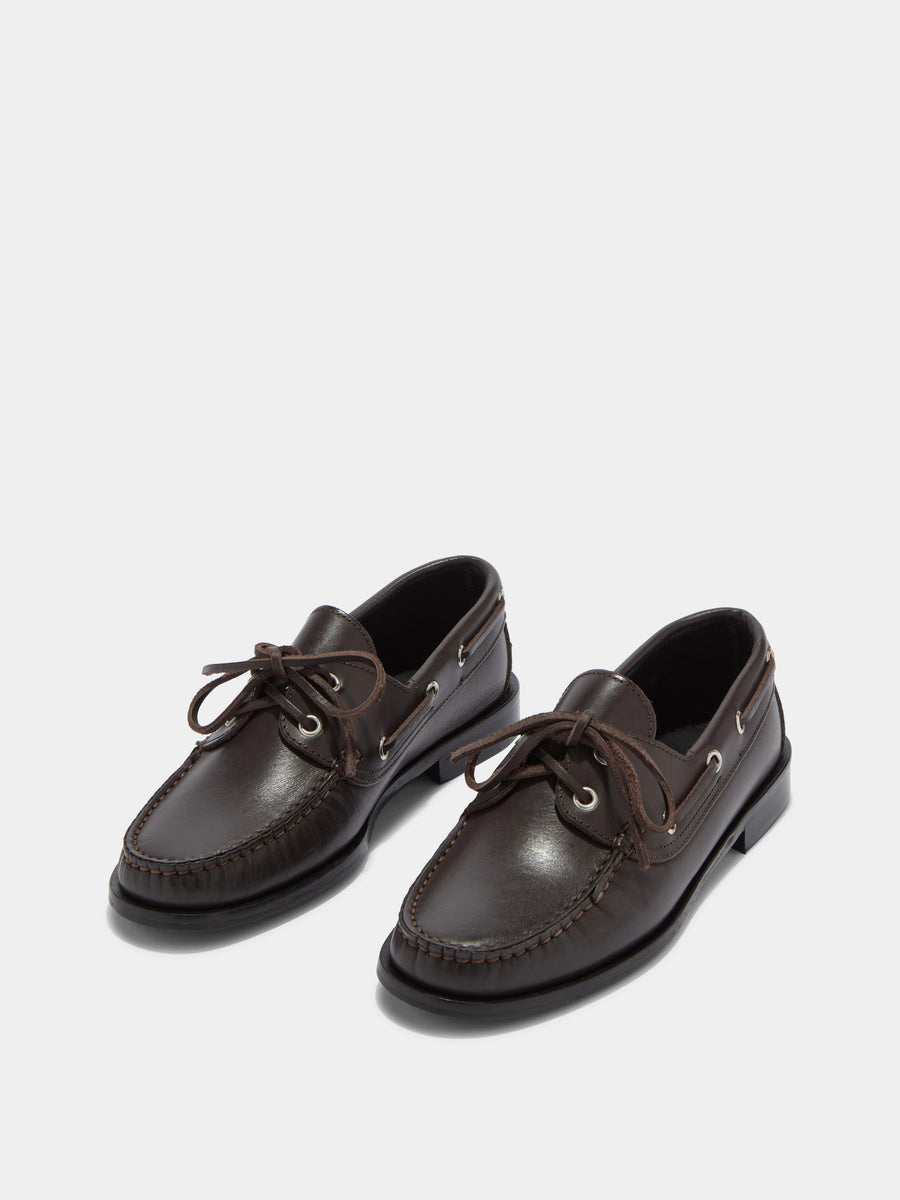 Aeyde | Harris Leather Flats for Women | Moka Calf | Round Toe | Flat Heel | On Feet [x=50,y=85]