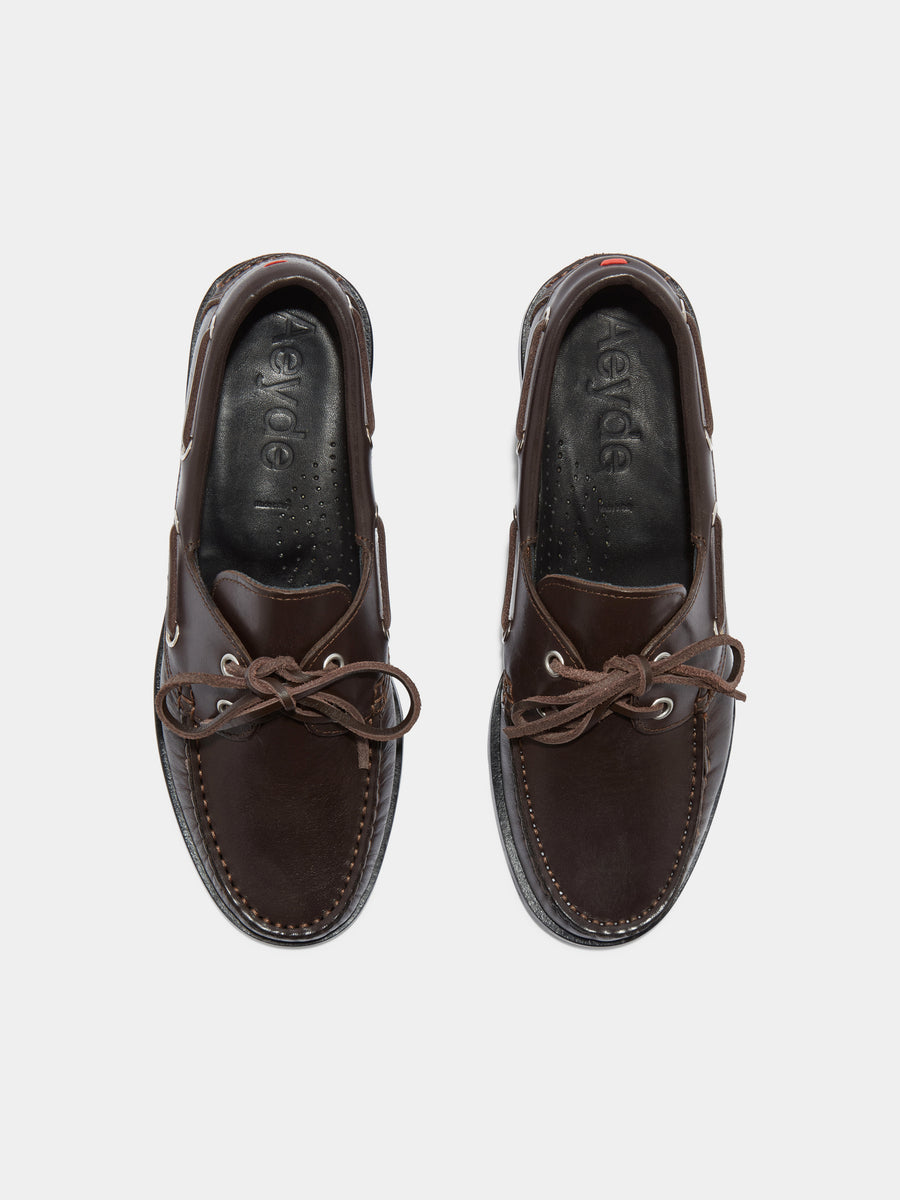 Aeyde | Harris Leather Flats for Women | Moka Calf | Round Toe | Flat Heel | Front View [x=50,y=85]