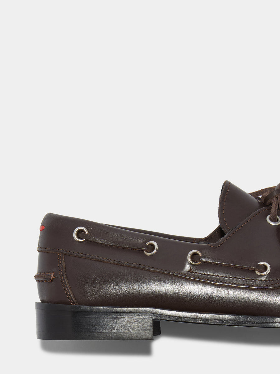Aeyde | Harris Leather Flats for Women | Moka Calf | Round Toe | Flat Heel | Heel Details [x=50,y=85]