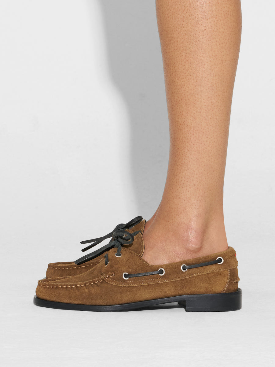 Aeyde | Harris Leather Flats for Women | Tobacco Suede | Round Toe | Flat Heel | How to Style