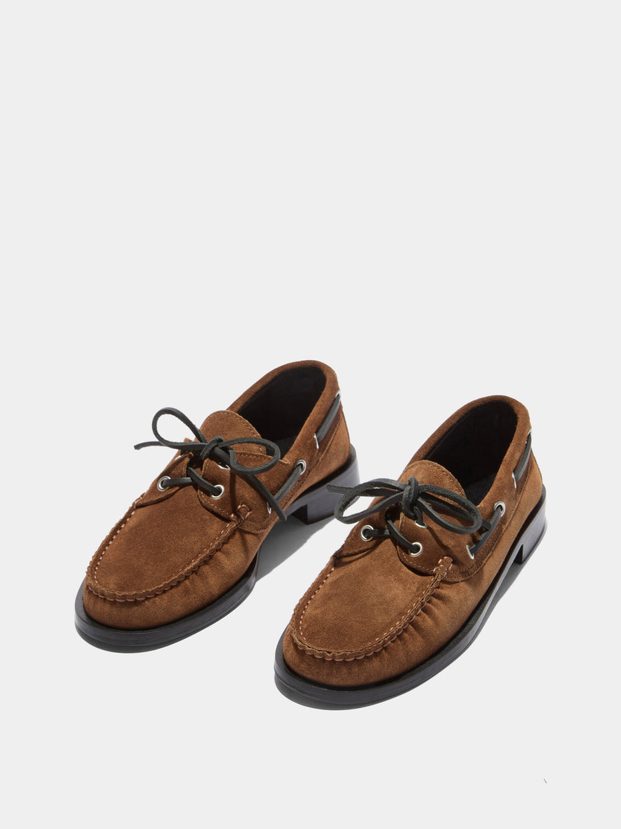Aeyde | Harris Leather Flats for Women | Tobacco Suede | Round Toe | Flat Heel | Luxury Materials | Handmade in Italy