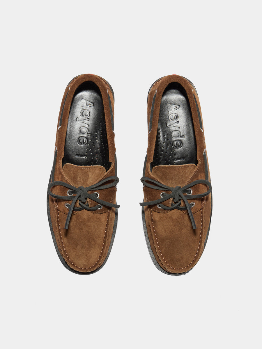 Aeyde | Harris Leather Flats for Women | Tobacco Suede | Round Toe | Flat Heel | Front View