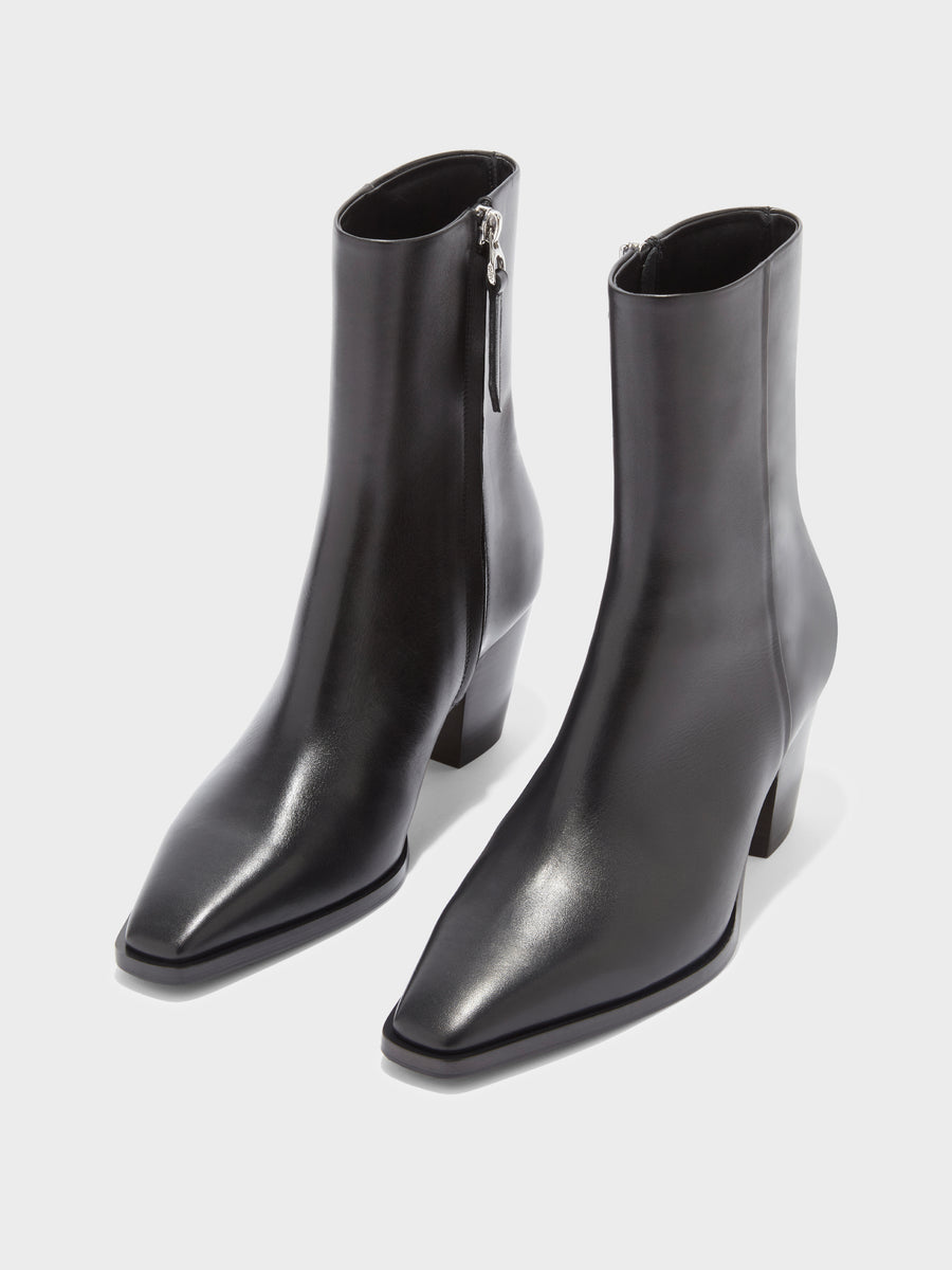 Aeyde | Hedvig Leather Ankle Boots for Women | Black Calf | Pointed Toe | Mid Heel | Luxury Materials | Handmade in Italy