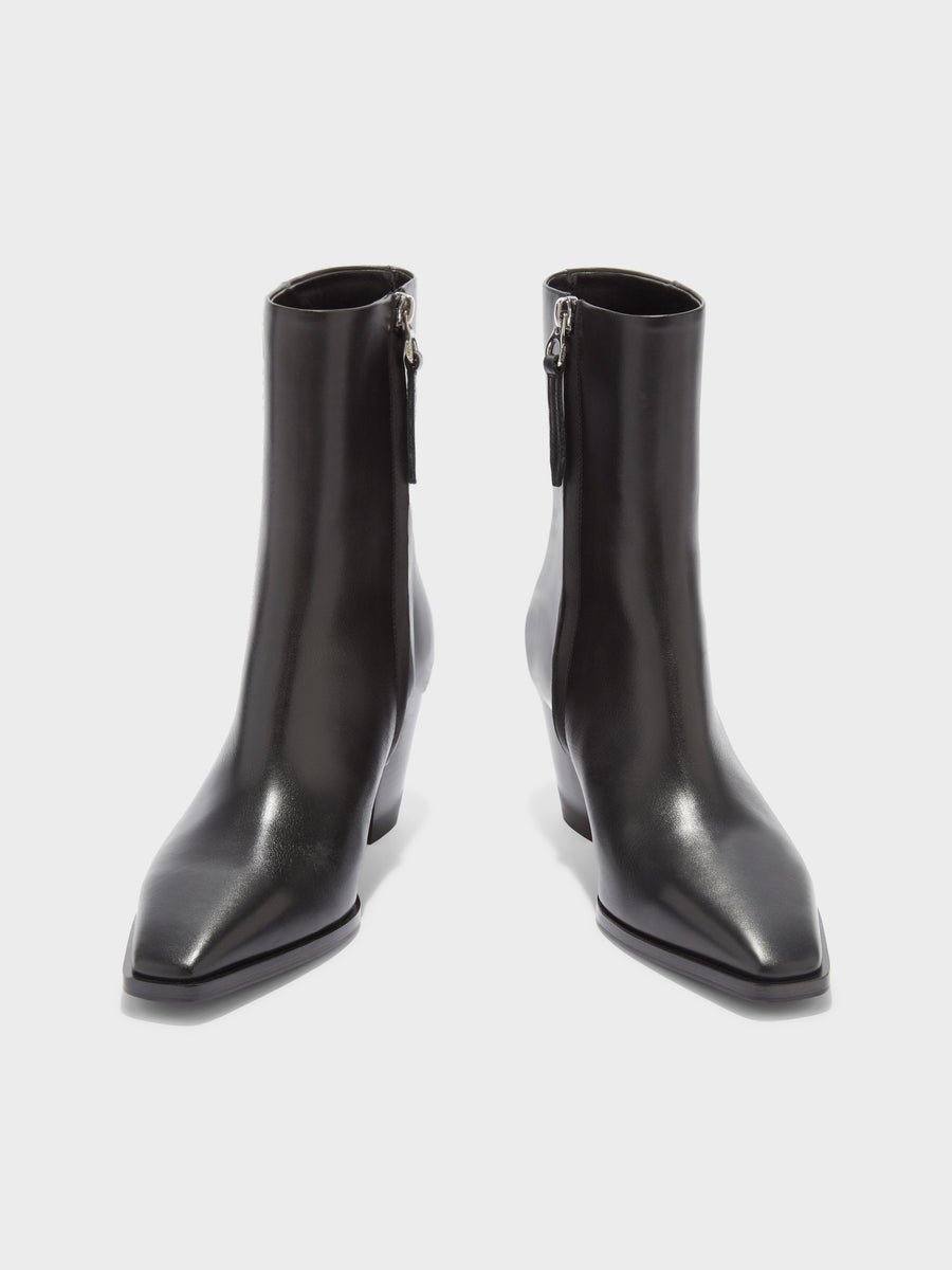 Aeyde | Hedvig Leather Ankle Boots for Women | Black Calf | Pointed Toe | Mid Heel | Heel Details