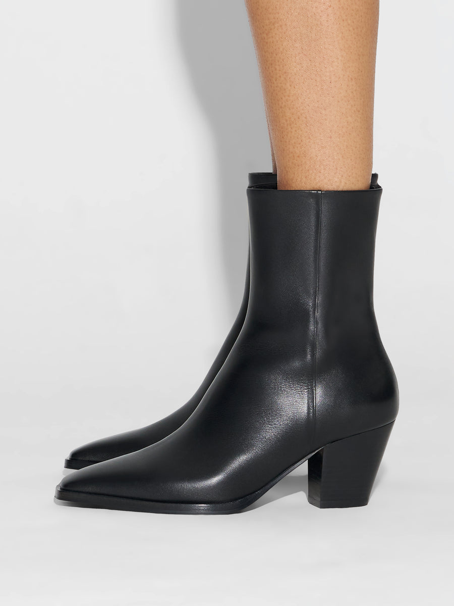 Aeyde | Hedvig Leather Ankle Boots for Women | Black Calf | Pointed Toe | Mid Heel | How to Style