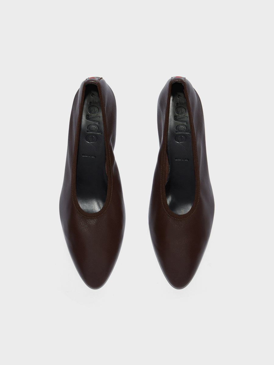 Aeyde | Hermia Leather Pumps for Women | Moka Nappa |  | Mid Heel | Heel Details