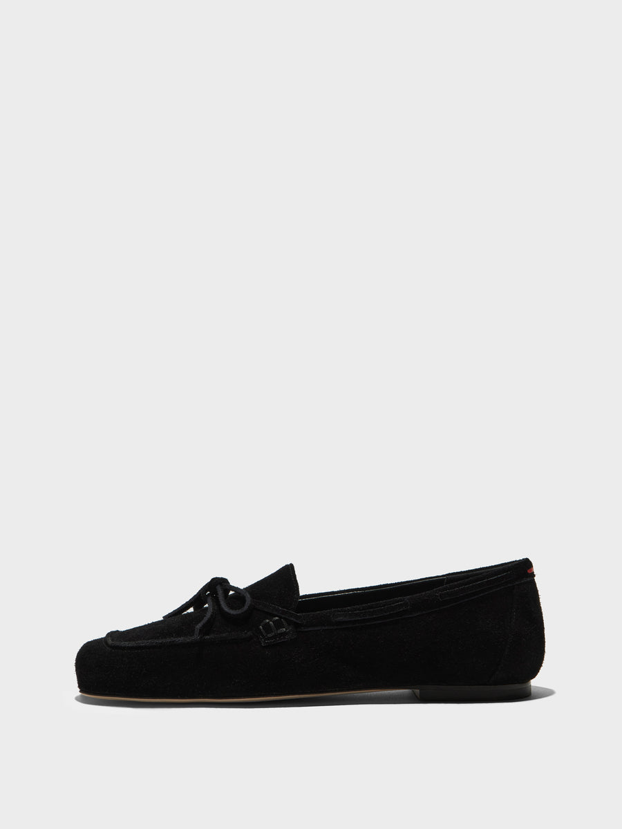 Aeyde | Jasper Leather Flats for Women | Black Suede | Round Toe | Flat Heel | Side View