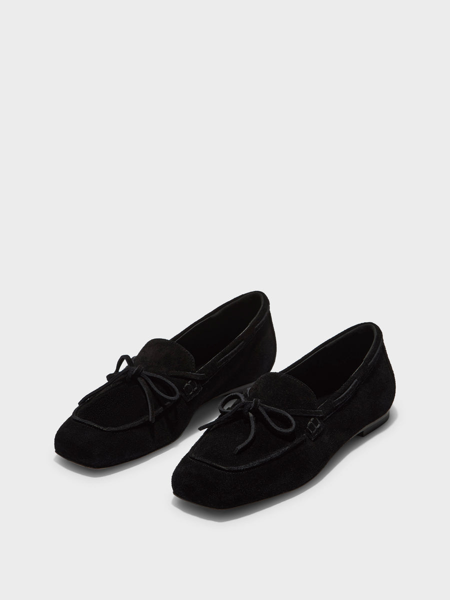 Aeyde | Jasper Leather Flats for Women | Black Suede | Round Toe | Flat Heel | Luxury Materials | Handmade in Italy