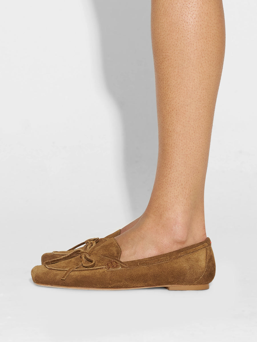 Aeyde | Jasper Leather Flats for Women | Tobacco Suede | Round Toe | Flat Heel | How to Style