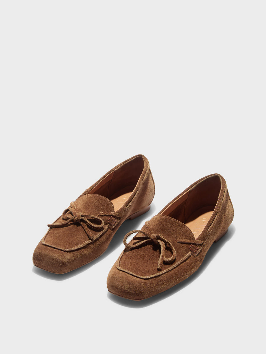 Aeyde | Jasper Leather Flats for Women | Tobacco Suede | Round Toe | Flat Heel | Luxury Materials | Handmade in Italy