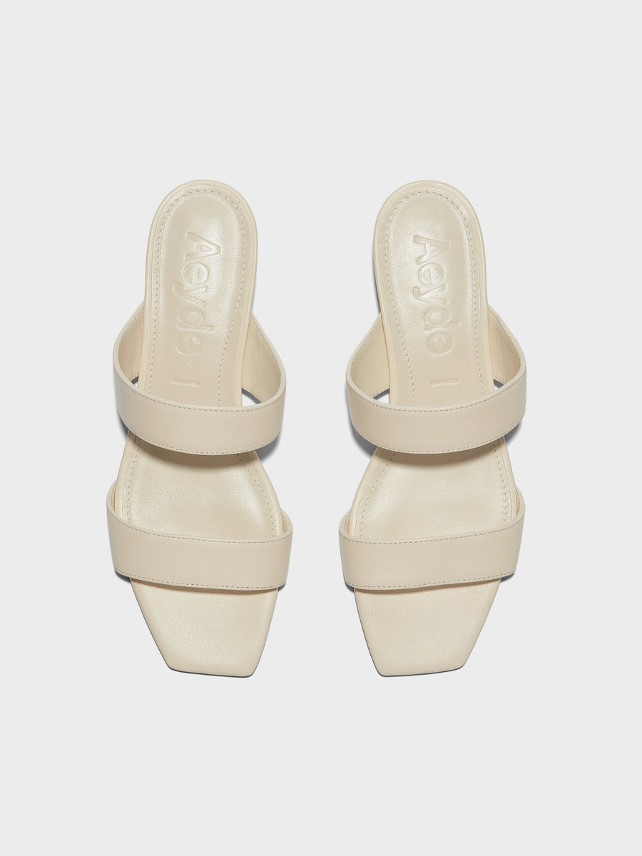 Aeyde | Kemi Leather Heeled Sandals for Women | Creamy Nappa | Square Toe | Mid Heel | Front View