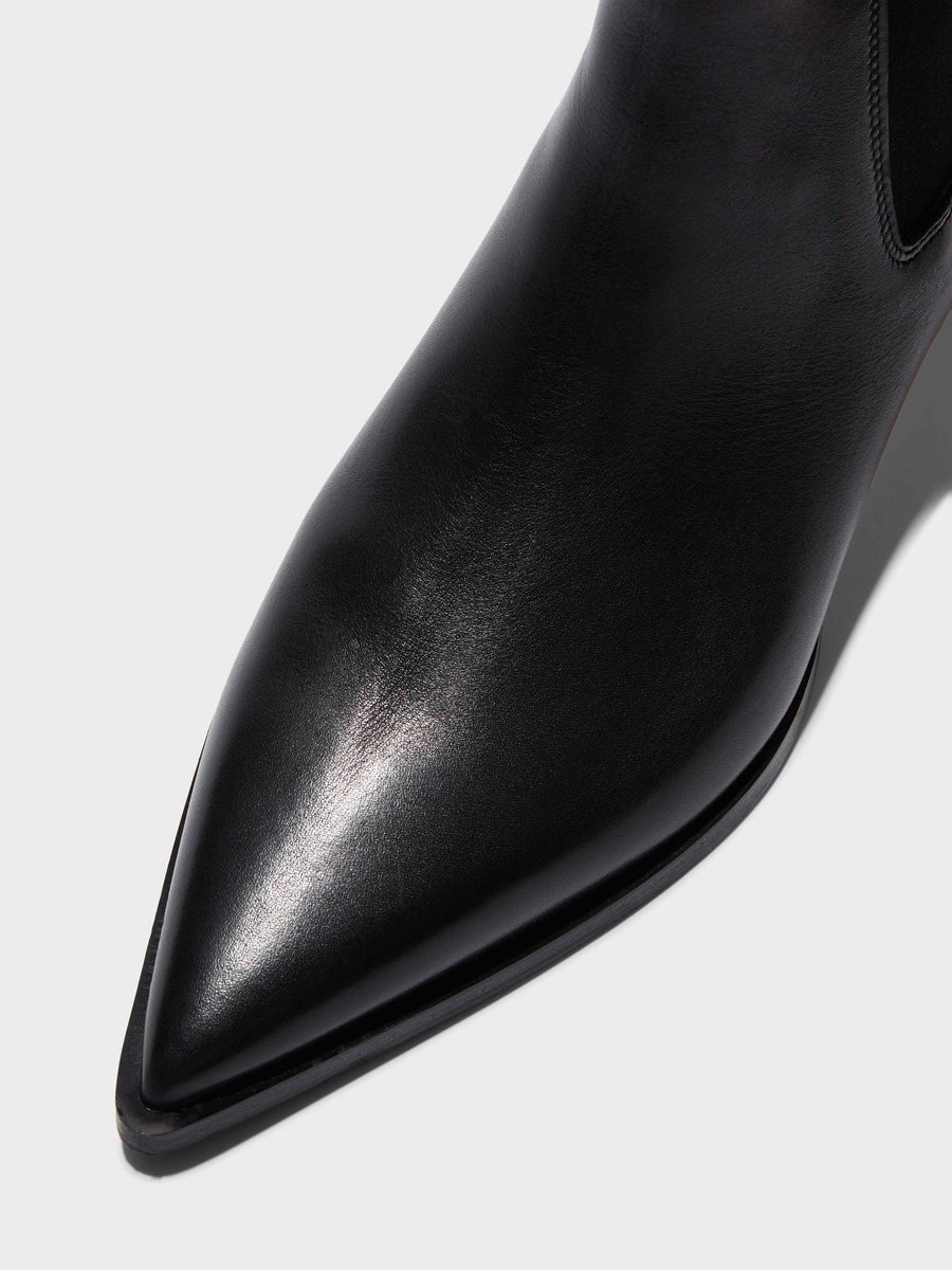 Aeyde | Kiki Leather Ankle Boots for Women | Black Calf | Pointed Toe | Low Heel | Luxury Materials | Handmade in Italy
