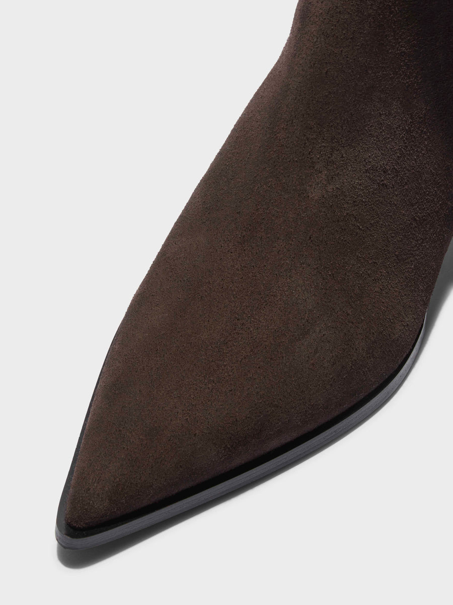 Aeyde | Kiki Leather Ankle Boots for Women | Moka Suede | Pointed Toe | Low Heel | Luxury Materials | Handmade in Italy [x=50,y=42]