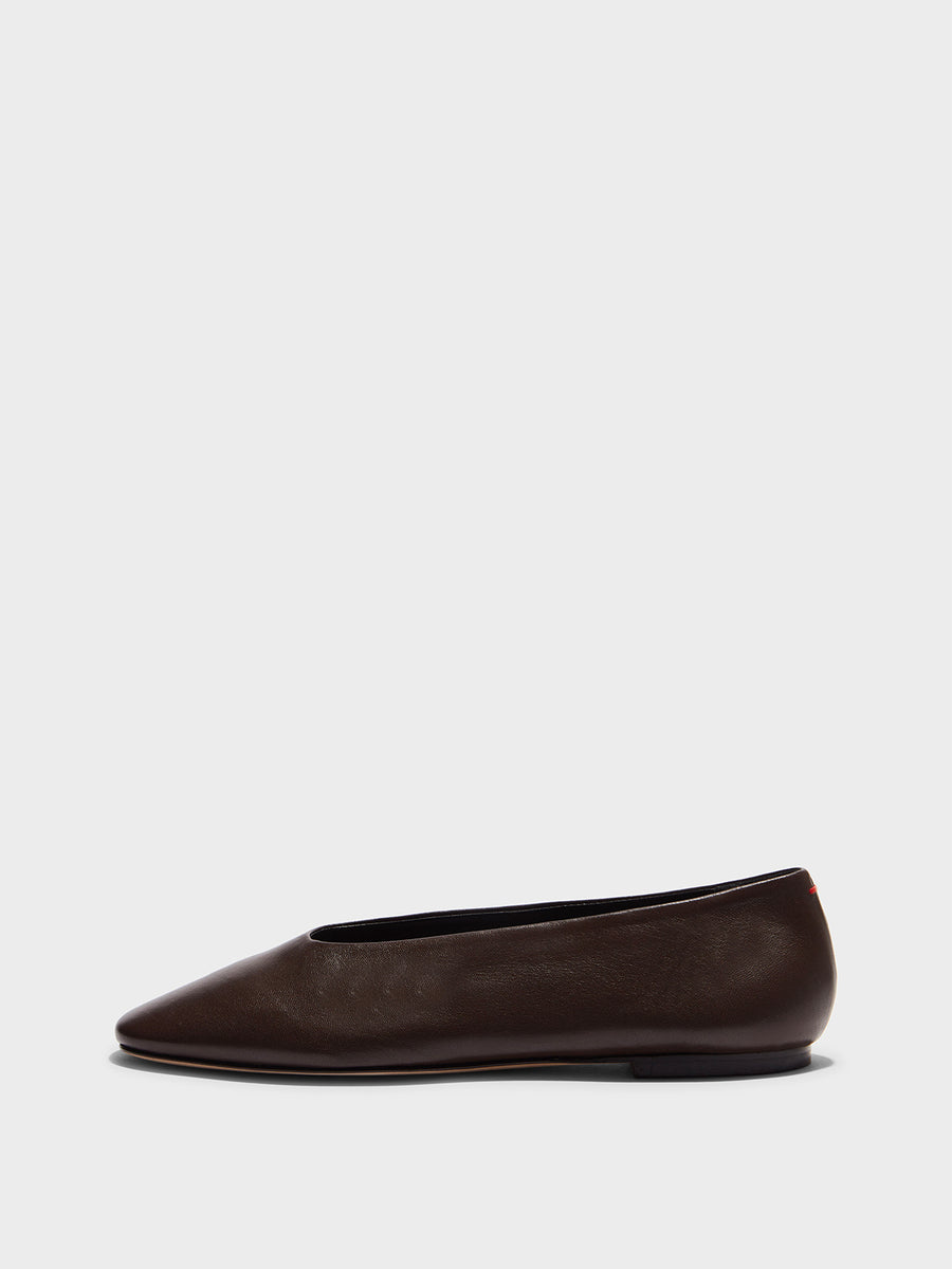 Aeyde | Kirsten Leather Flats for Women | Moka Nappa | Round Toe | Flat Heel | Side View [x=50,y=85]