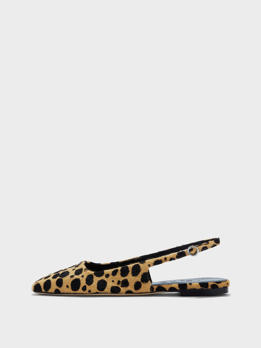 Aeyde | Liya Leather Flats for Women | Beige/Black Ponyhair | Square Toe | Flat Heel | Side View