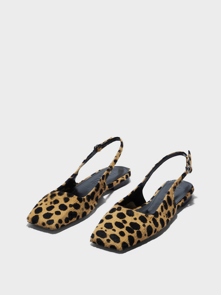 Aeyde | Liya Leather Flats for Women | Beige/Black Ponyhair | Square Toe | Flat Heel | Luxury Materials | Handmade in Italy