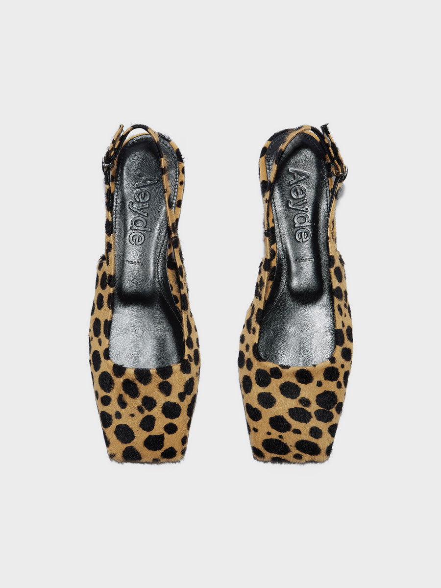 Aeyde | Liya Leather Flats for Women | Beige/Black Ponyhair | Square Toe | Flat Heel | Front View