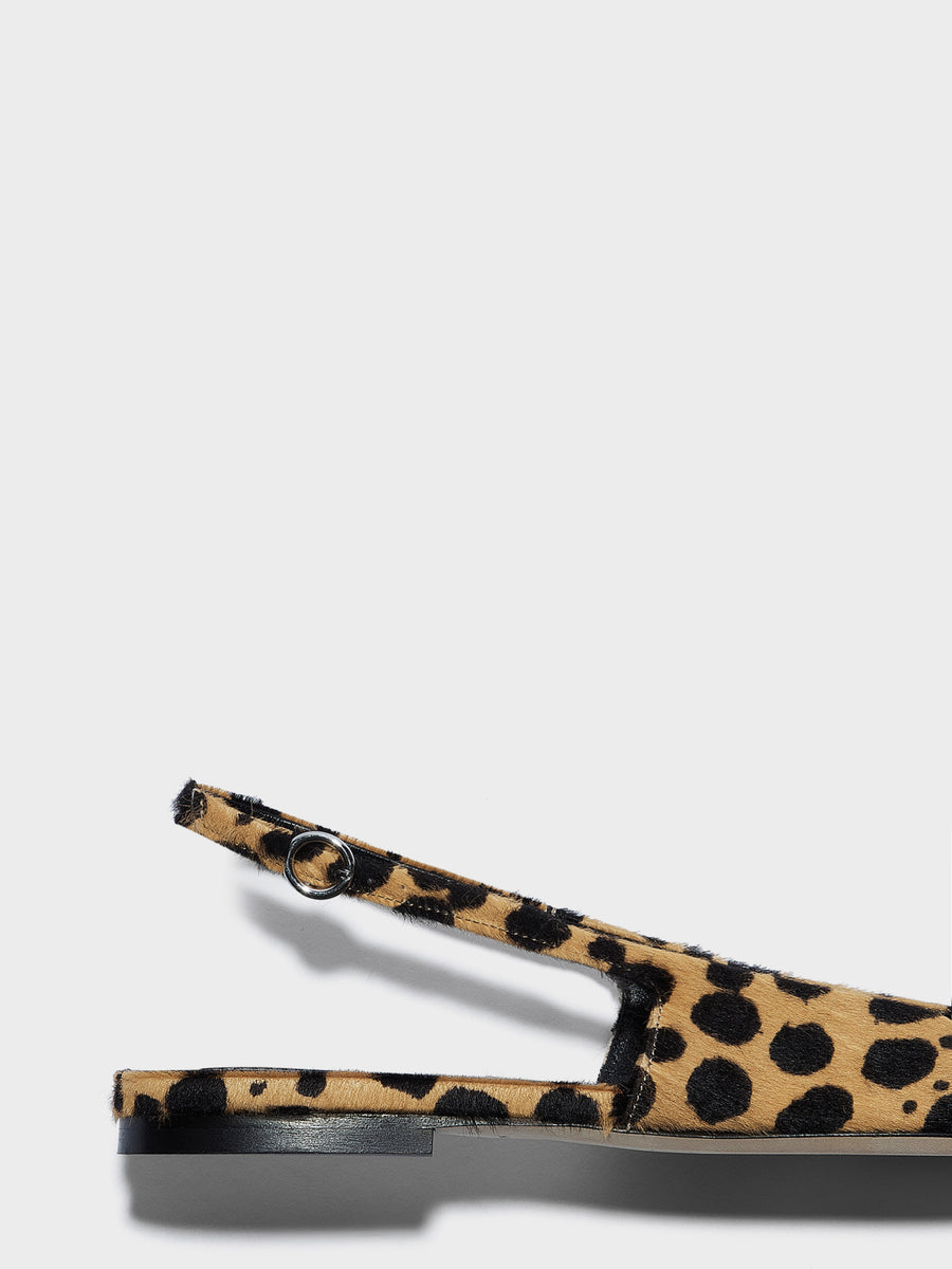 Aeyde | Liya Leather Flats for Women | Beige/Black Ponyhair | Square Toe | Flat Heel | Heel Details