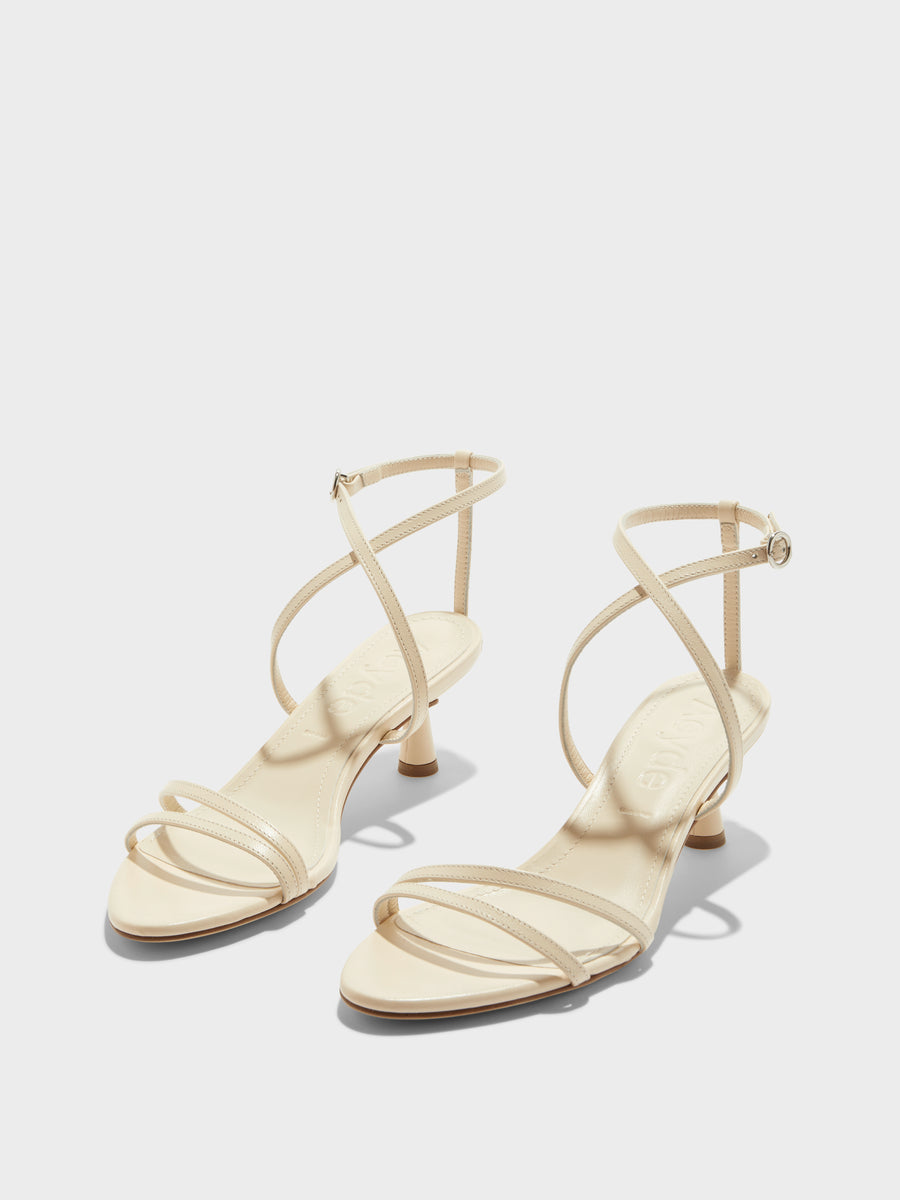 Aeyde | Maeve Leather Heeled Sandals for Women | Creamy Nappa | Round Toe | Mid Heel | On Feet
