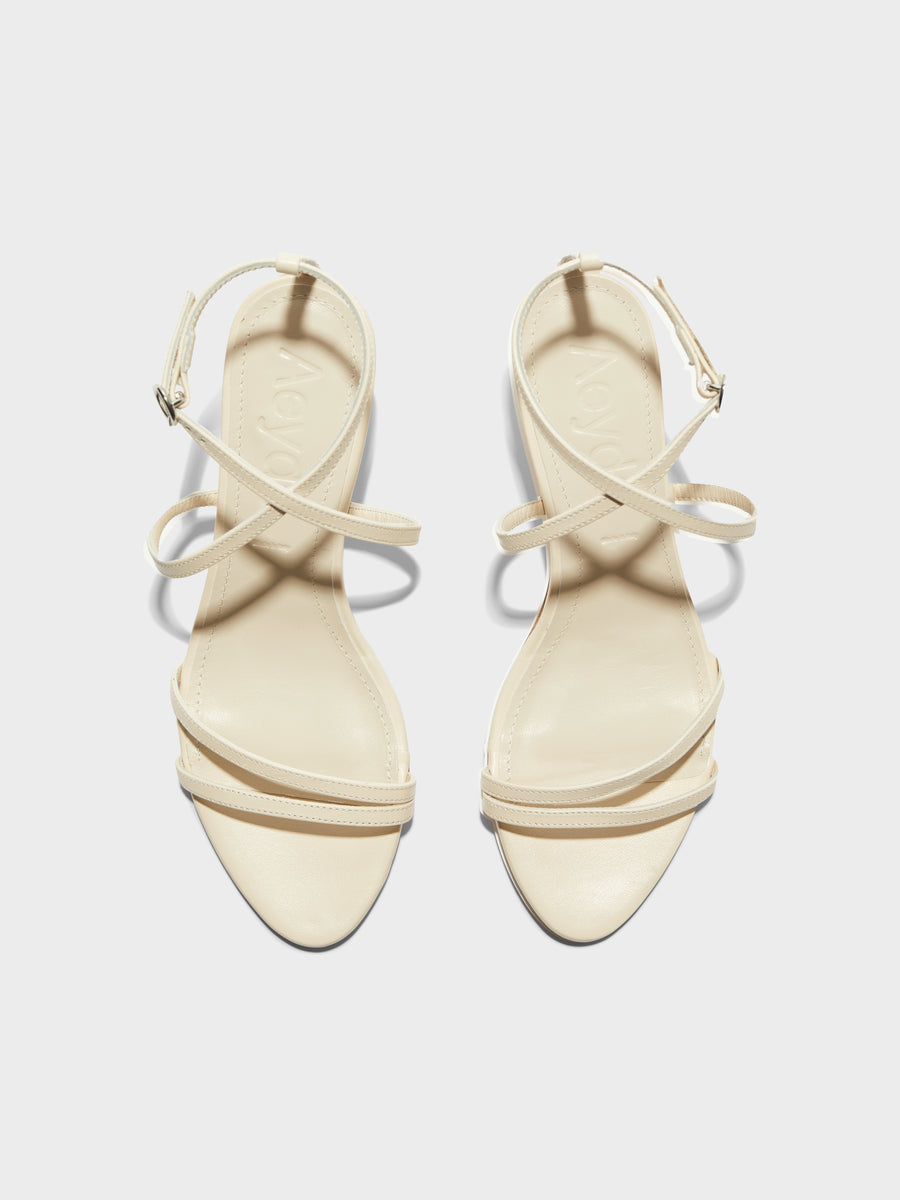 Aeyde | Maeve Leather Heeled Sandals for Women | Creamy Nappa | Round Toe | Mid Heel | Front View