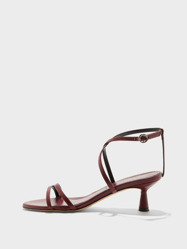 Aeyde | Maeve Leather Heeled Sandals for Women | Port Nappa | Round Toe | Mid Heel | Side View [x=50,y=85]