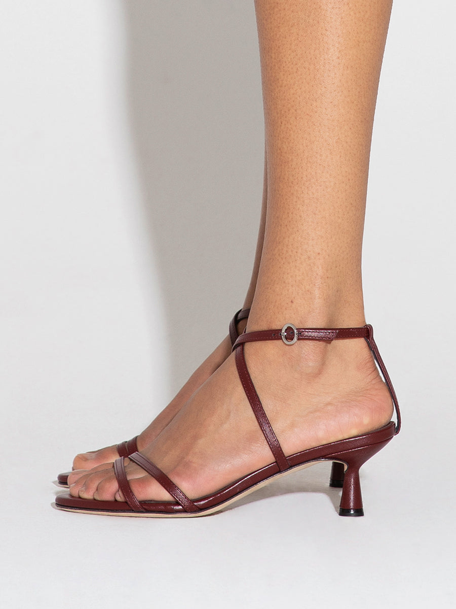 Aeyde | Maeve Leather Heeled Sandals for Women | Port Nappa | Round Toe | Mid Heel | How to Style [x=50,y=85]