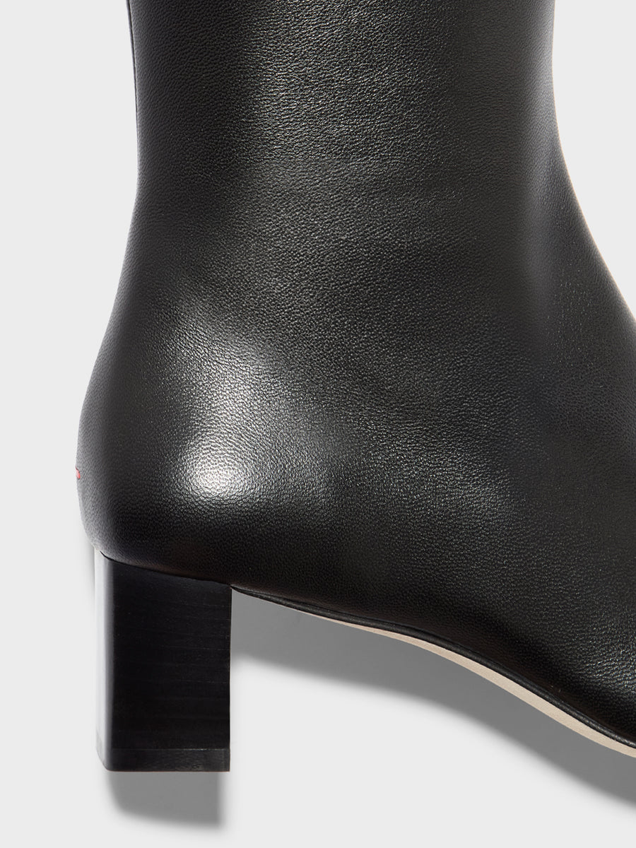 Aeyde | Marty Leather Knee High Boots for Women | Black Nappa | Square Toe | Low Heel | Heel Details
