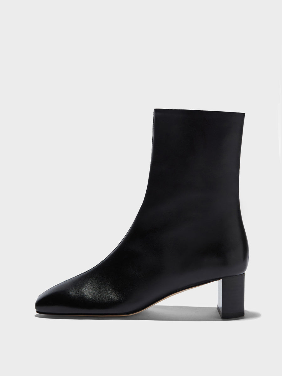 Aeyde | Millie Leather Ankle Boots for Women | Black Nappa | Square Toe | Low Heel | Side View