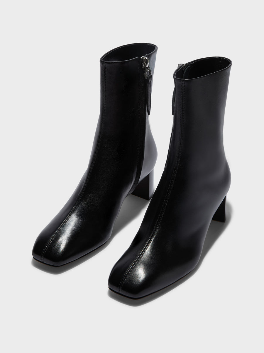 Aeyde | Millie Leather Ankle Boots for Women | Black Nappa | Square Toe | Low Heel | Luxury Materials | Handmade in Italy