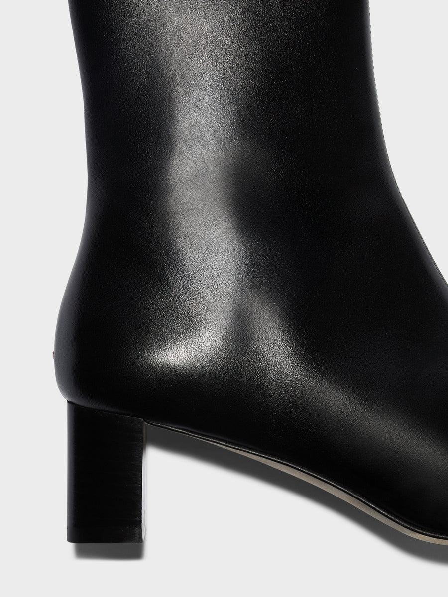 Aeyde | Millie Leather Ankle Boots for Women | Black Nappa | Square Toe | Low Heel | Heel Details