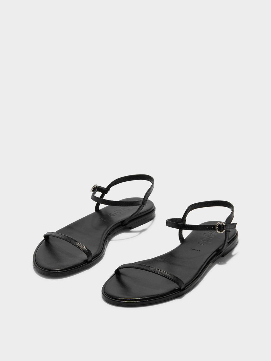 Aeyde | Nettie Leather Flat Sandals for Women | Black Nappa | Round Toe | Flat Heel | Luxury Materials | Handmade in Italy [x=50,y=85]