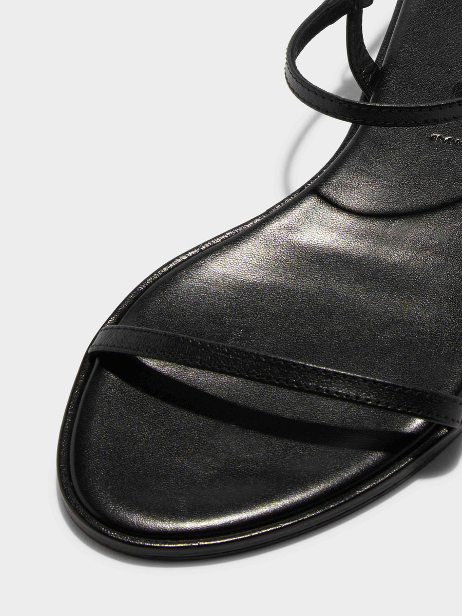 Aeyde | Nettie Leather Flat Sandals for Women | Black Nappa | Round Toe | Flat Heel | Heel Details [x=50,y=85]