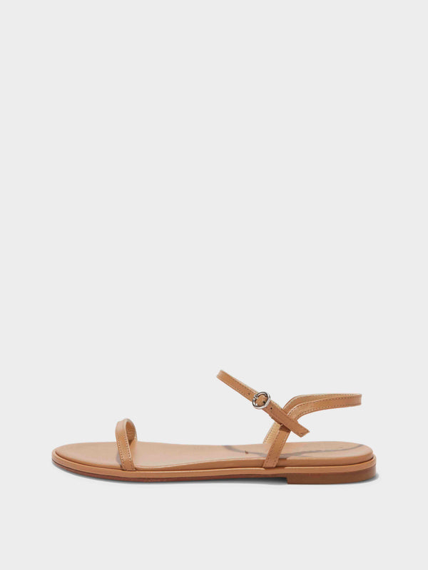 Aeyde | Nettie Leather Flat Sandals for Women | Hazelnut Nappa | Round Toe | Flat Heel | Side View [x=50,y=85]