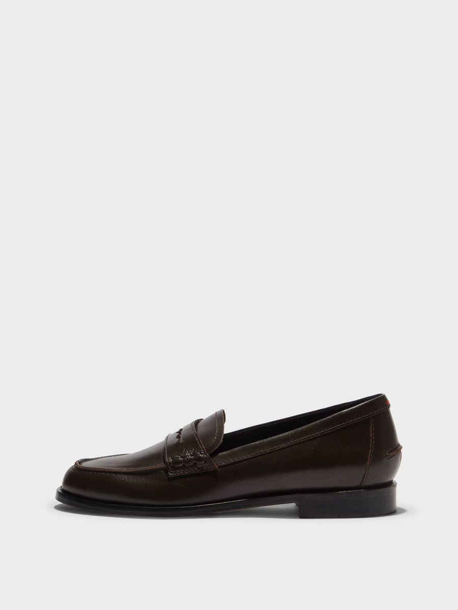 Aeyde | Oscar Leather Flats for Women | Moka Calf | Round Toe | Flat Heel | Side View [x=50,y=85]