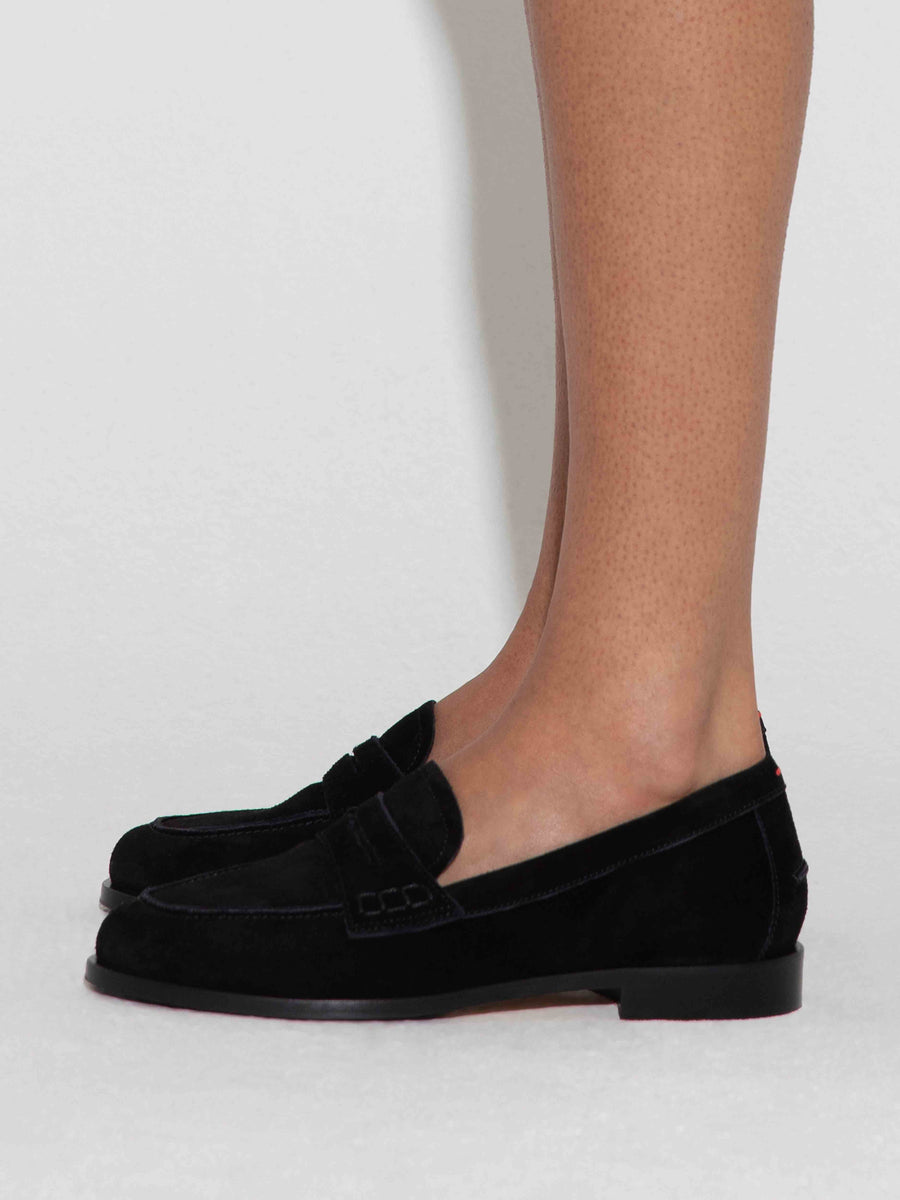 Aeyde | Oscar Leather Flats for Women | Black Suede | Round Toe | Flat Heel | How to Style [x=50,y=85]