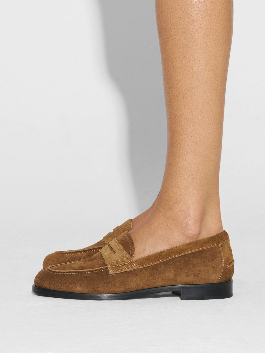 Aeyde | Oscar Leather Flats for Women | Tobacco Suede | Round Toe | Low Heel | How to Style