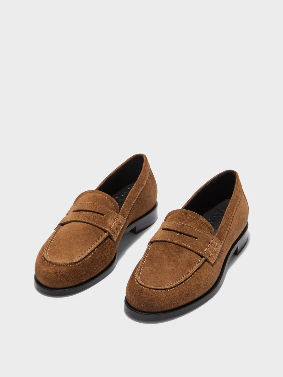 Aeyde | Oscar Leather Flats for Women | Tobacco Suede | Round Toe | Low Heel | Luxury Materials | Handmade in Italy